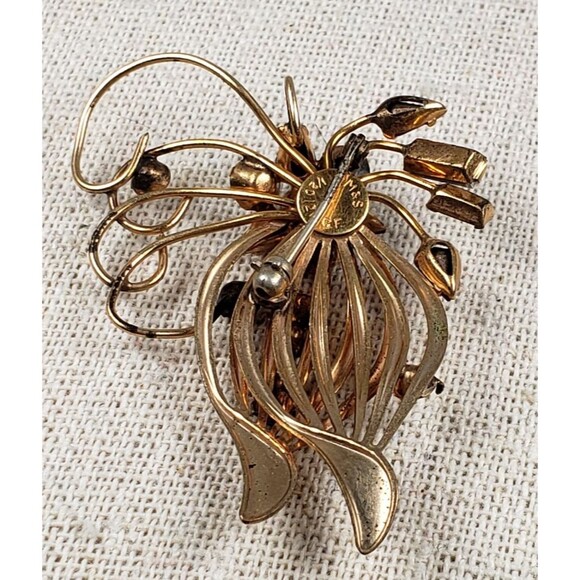 Vintage Red & White Crystal Rhinestone Flower 1/20 10Kt GF Brooch Pendant - Picture 12 of 16